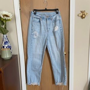 American Eagle high waisted light wash distressed boyfriend jean